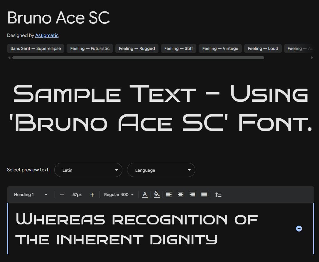 Image sample preview for text using Bruno Ace SC font family