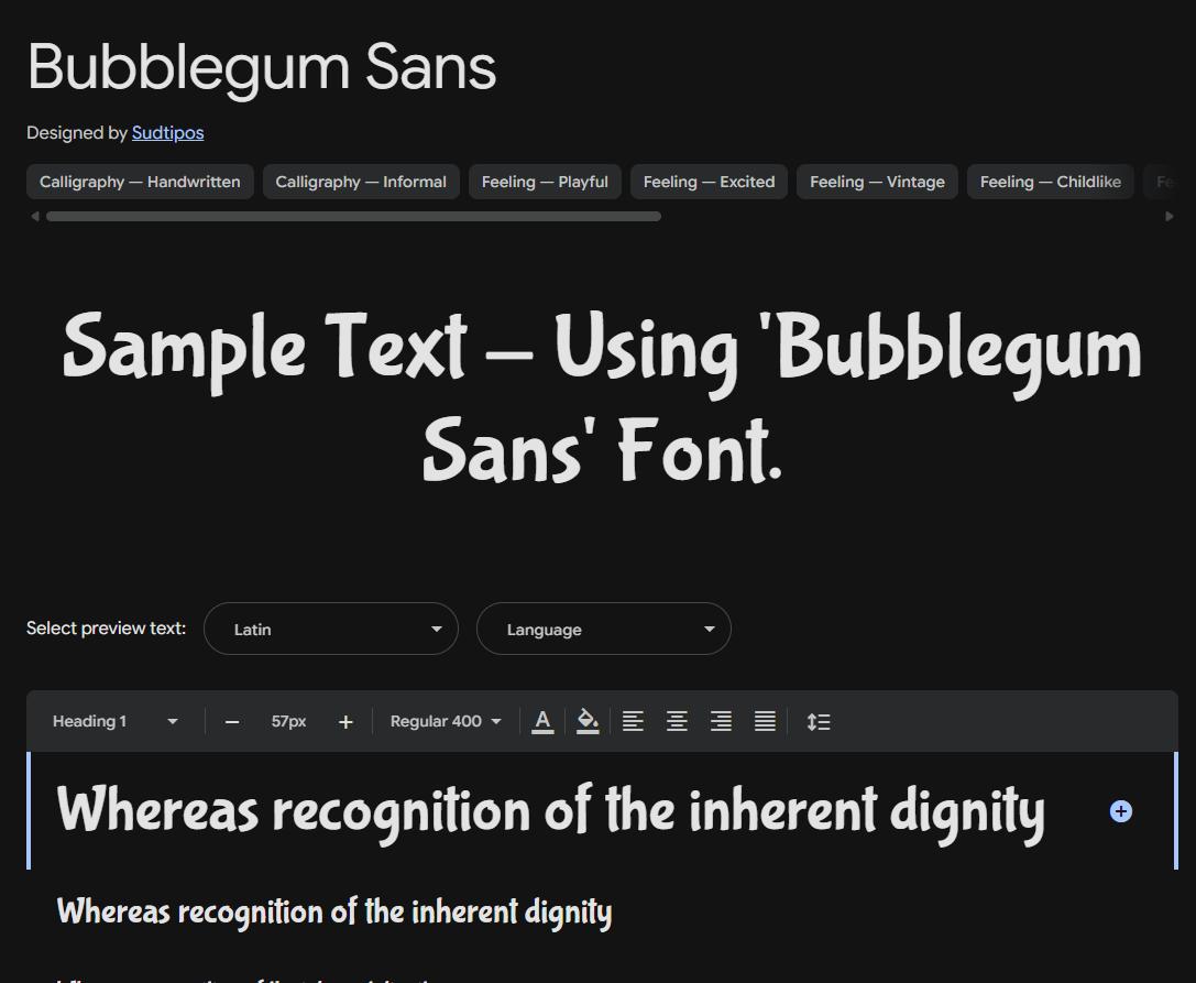 Image sample preview for text using Bubblegum Sans font family