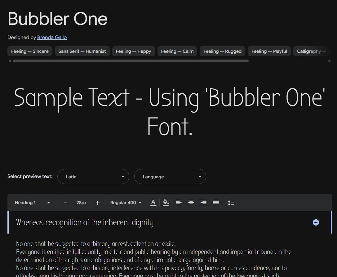 Image sample preview for text using Bubbler One font family