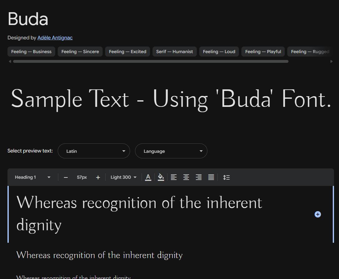 Image sample preview for text using Buda font family