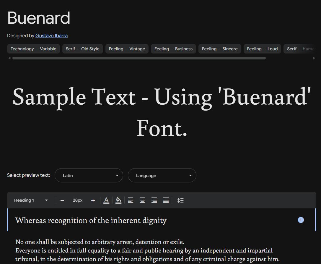Image sample preview for text using Buenard font family