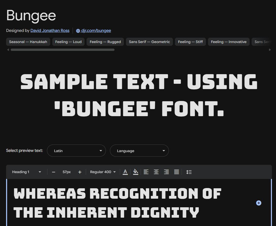 Image sample preview for text using Bungee font family