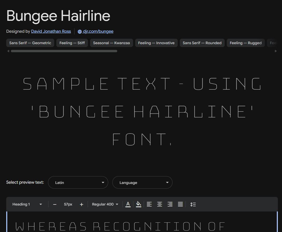 Image sample preview for text using Bungee Hairline font family