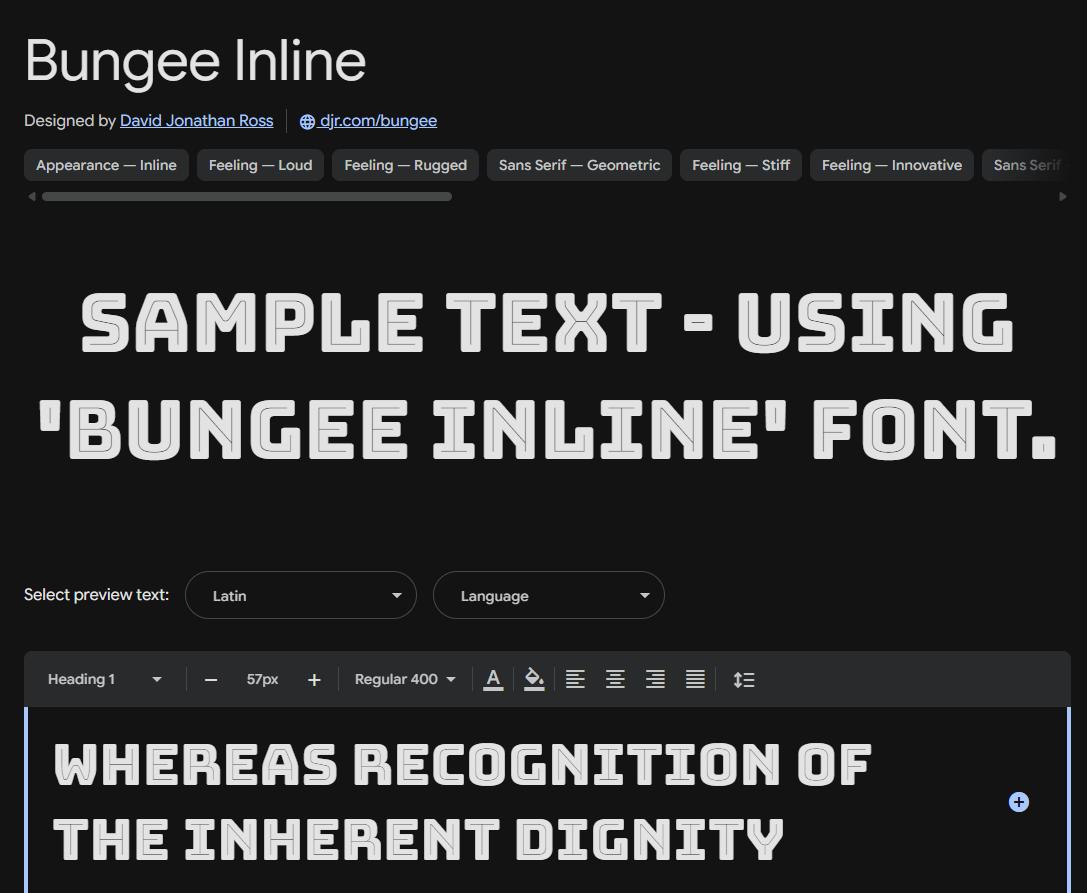 Image sample preview for text using Bungee Inline font family