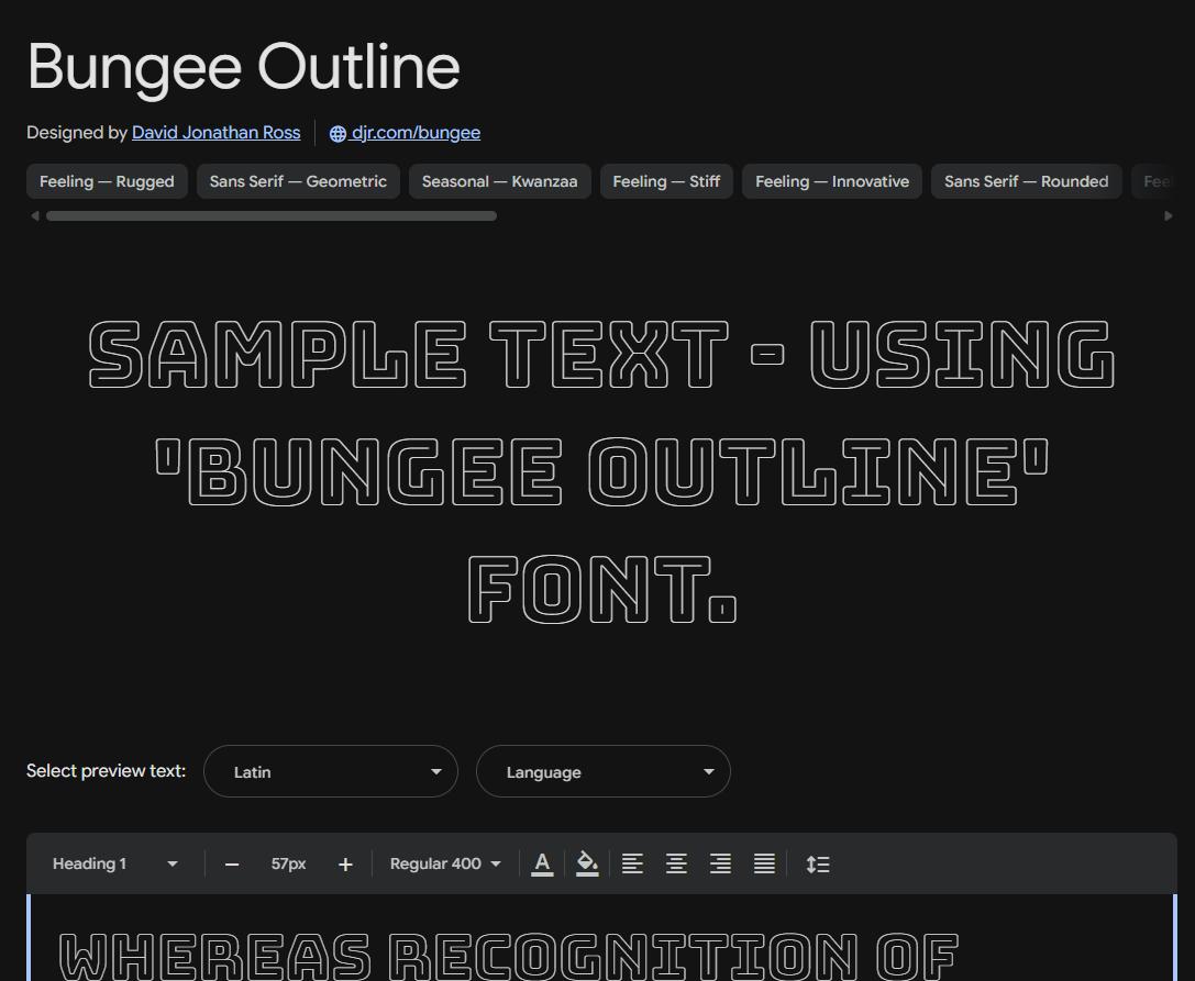 Image sample preview for text using Bungee Outline font family
