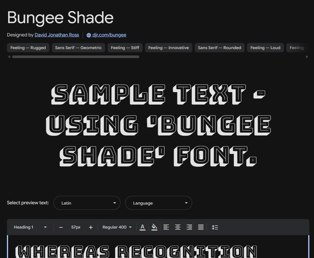 Image sample preview for text using Bungee Shade font family