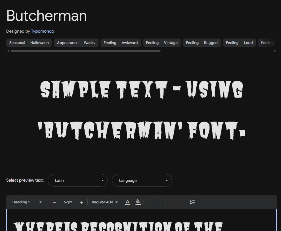 Image sample preview for text using Butcherman font family