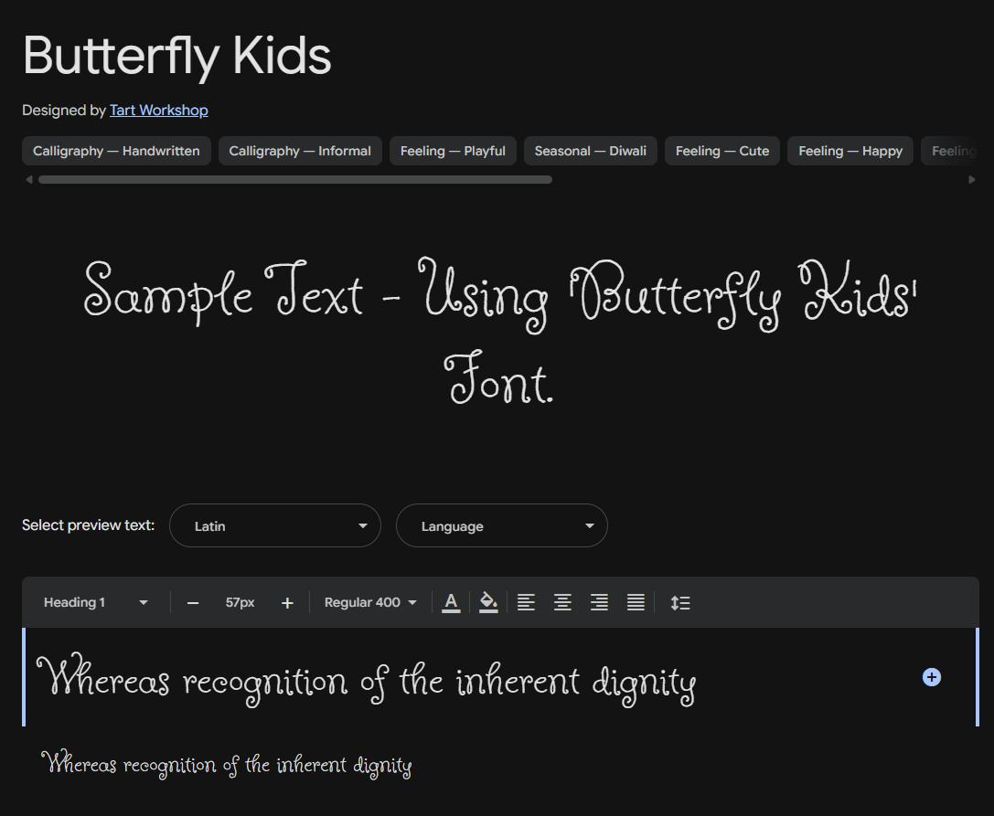 Image sample preview for text using Butterfly Kids font family