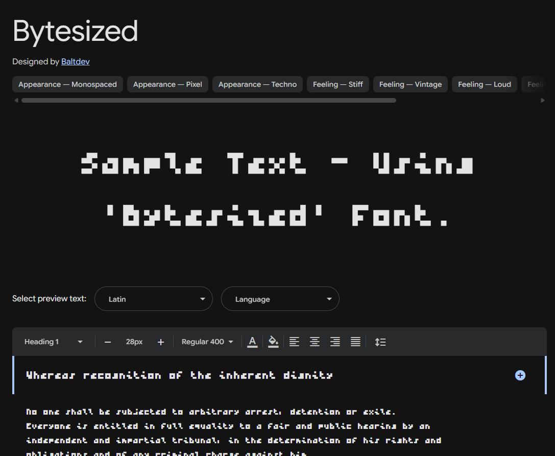 Image sample preview for text using Bytesized font family