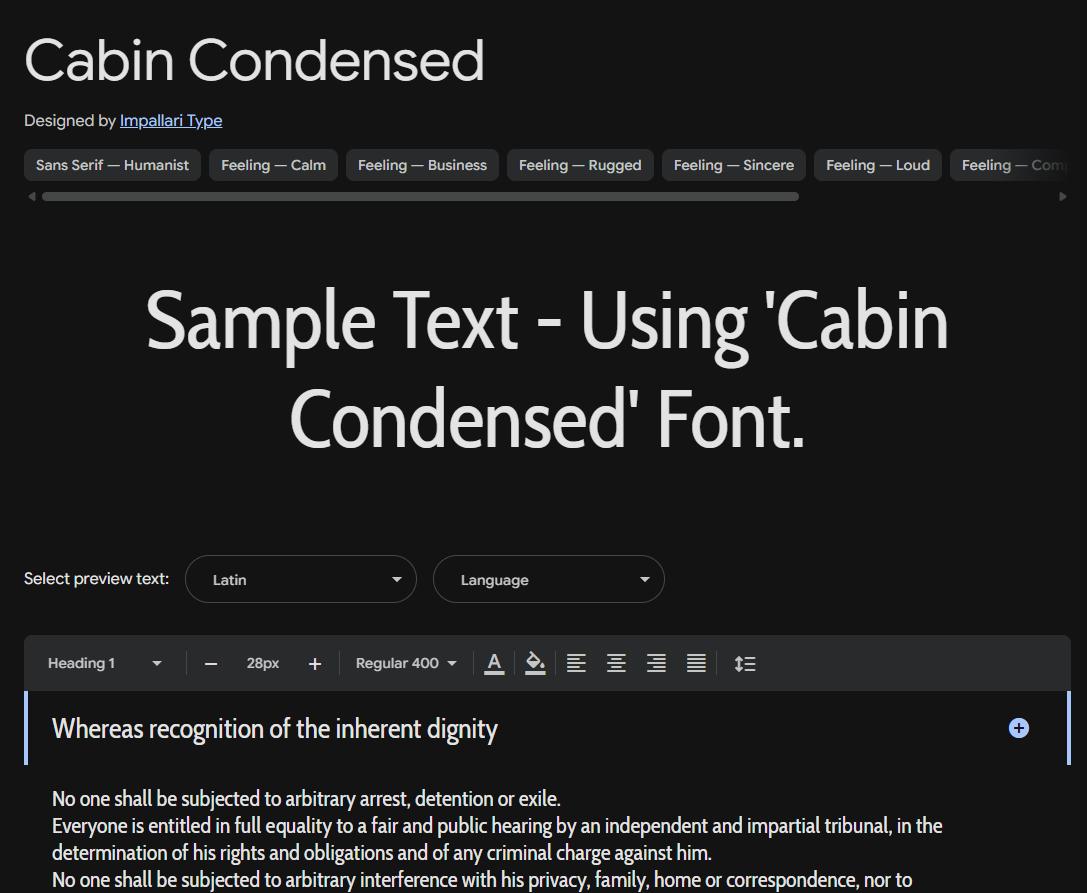 Image sample preview for text using Cabin Condensed font family