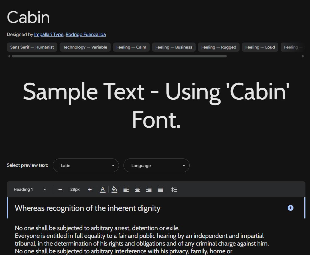 Image sample preview for text using Cabin font family