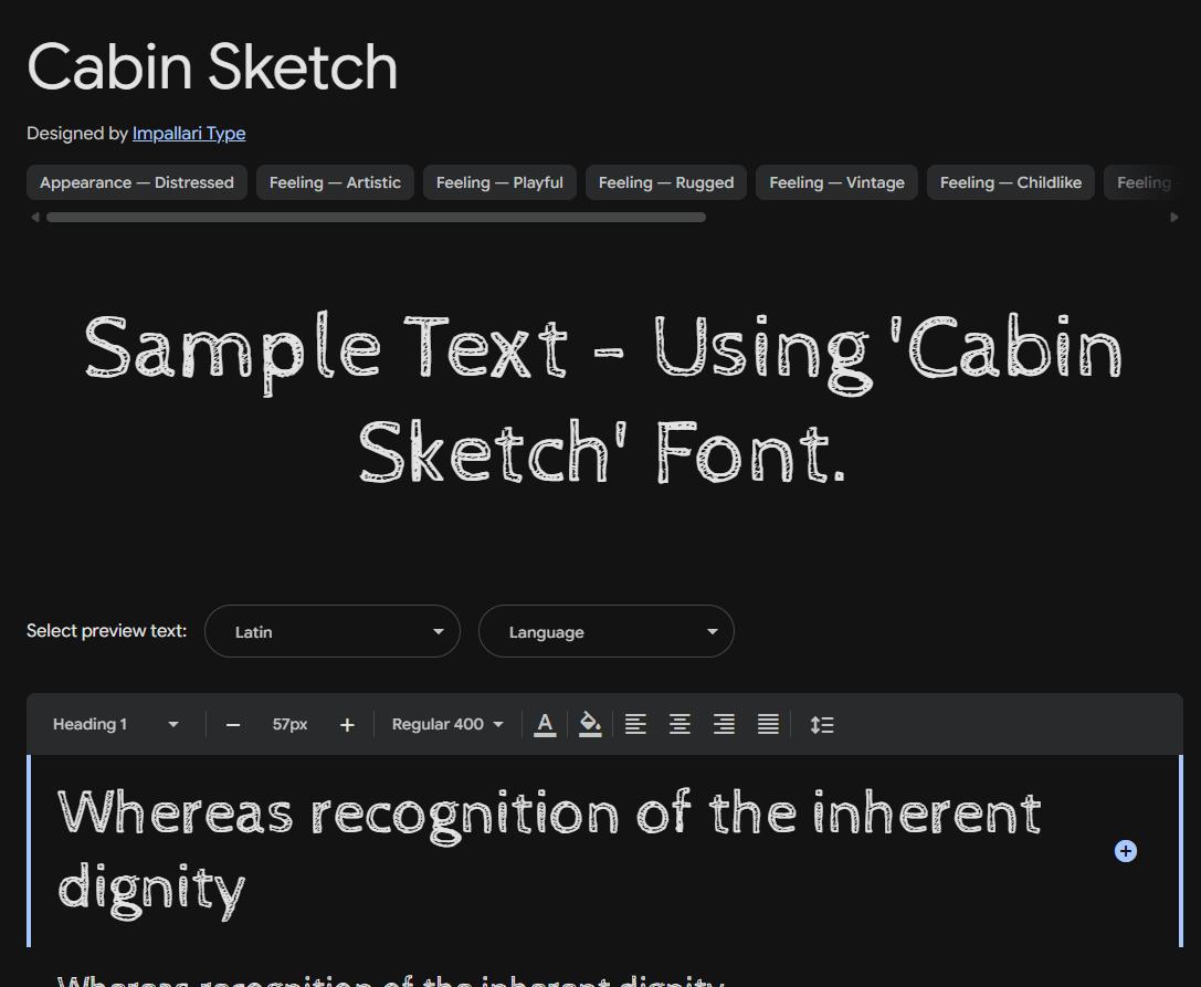 Image sample preview for text using Cabin Sketch font family