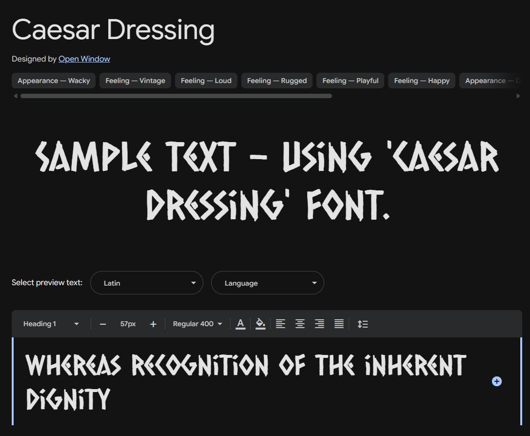 Image sample preview for text using Caesar Dressing font family