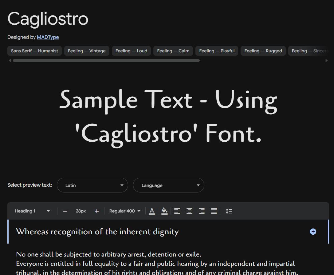 Image sample preview for text using Cagliostro font family