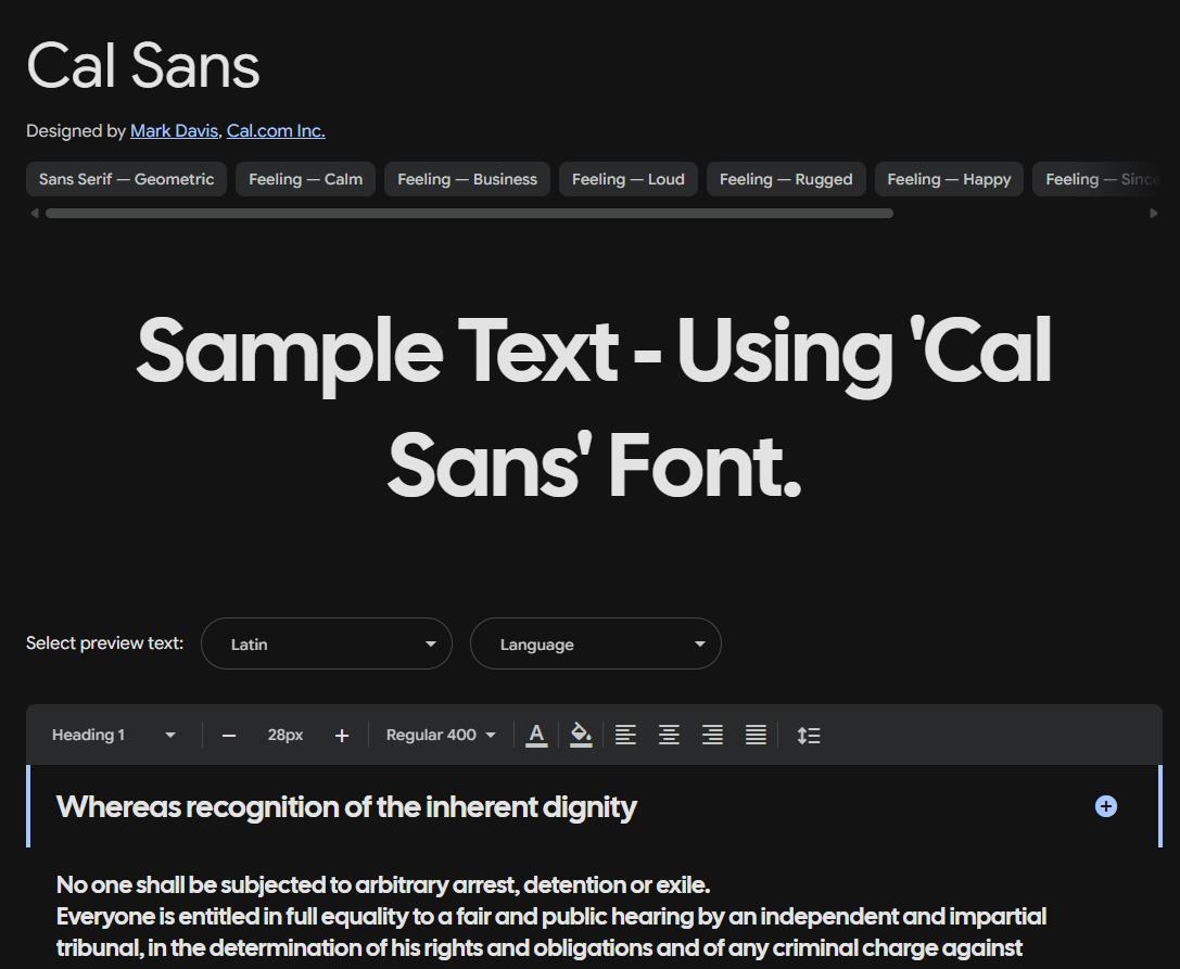 Image sample preview for text using Cal Sans font family