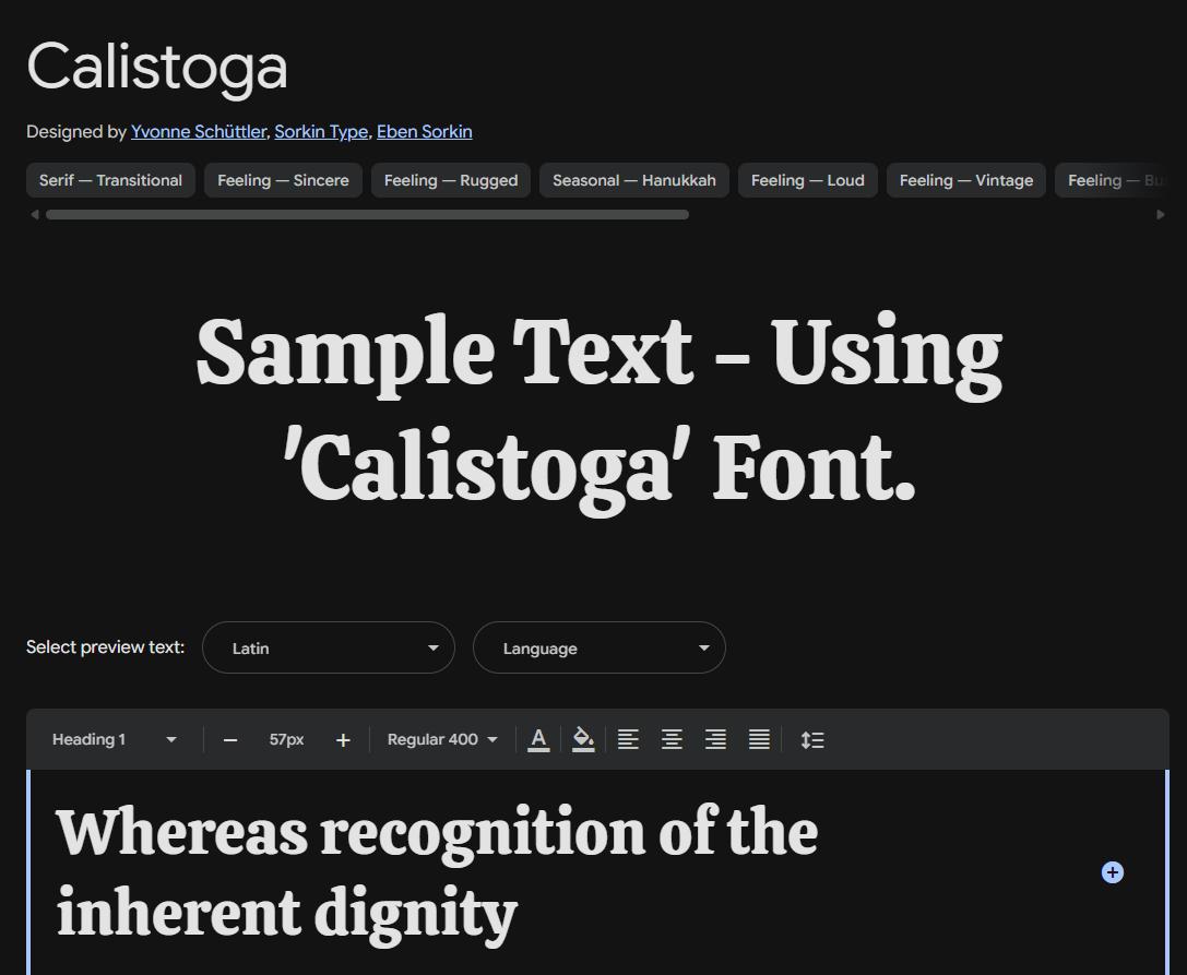 Image sample preview for text using Calistoga font family