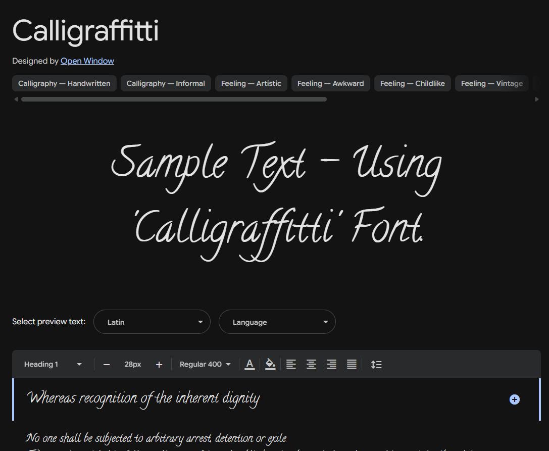 Image sample preview for text using Calligraffitti font family