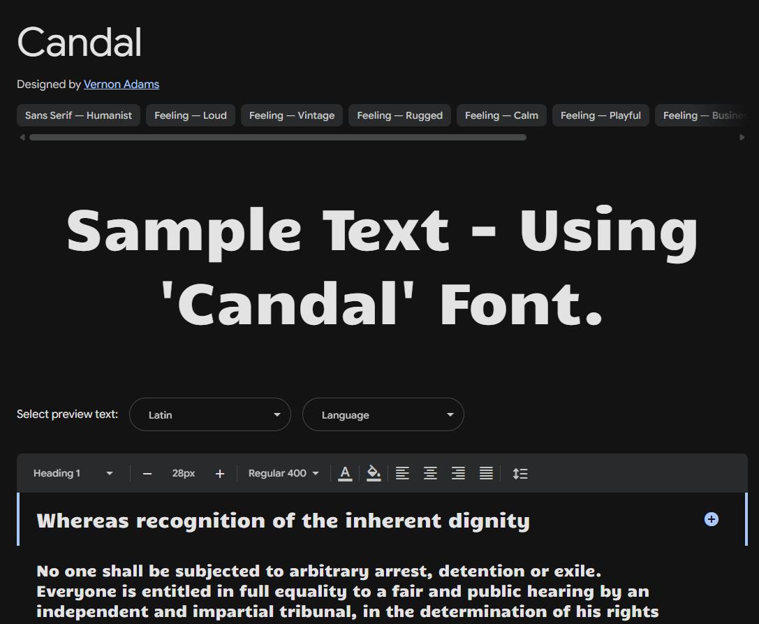 Image sample preview for text using Candal font family