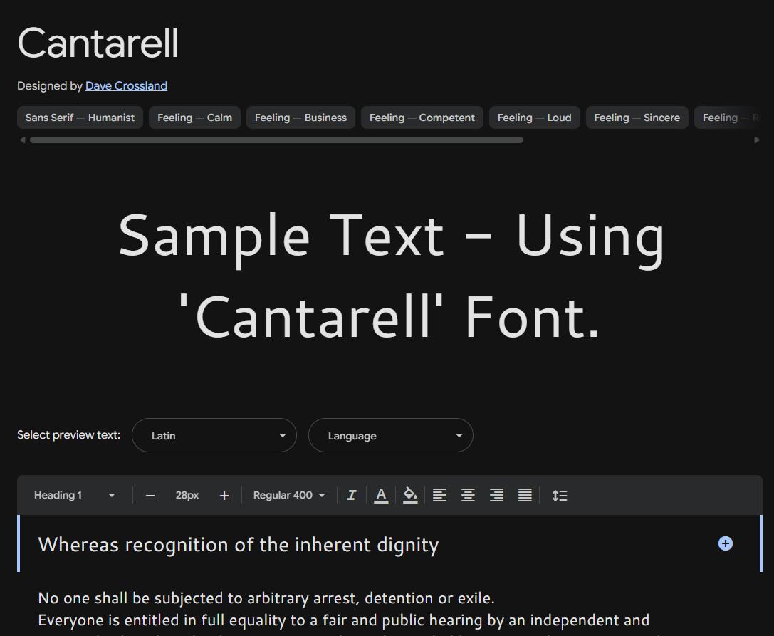 Image sample preview for text using Cantarell font family