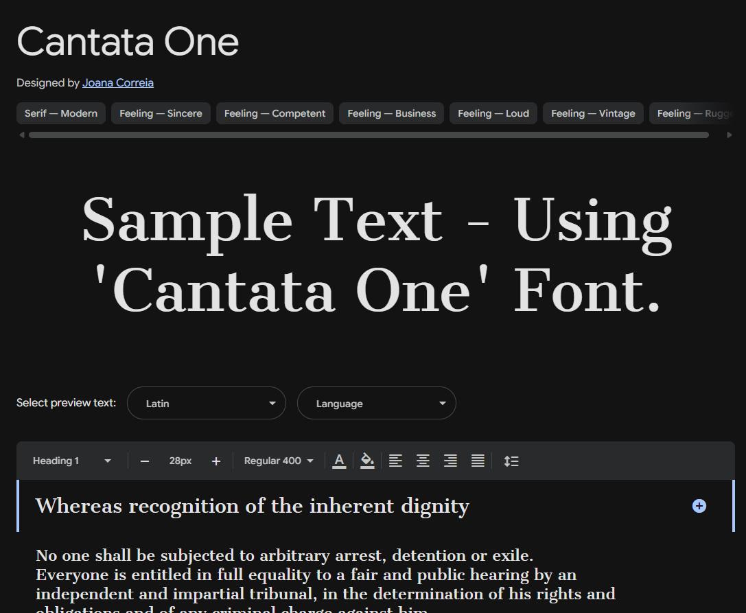 Image sample preview for text using Cantata One font family