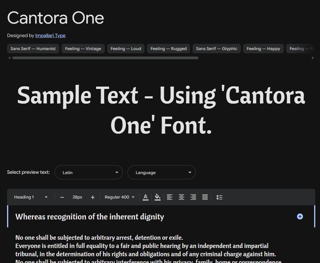 Image sample preview for text using Cantora One font family