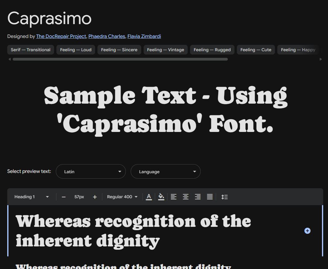 Image sample preview for text using Caprasimo font family