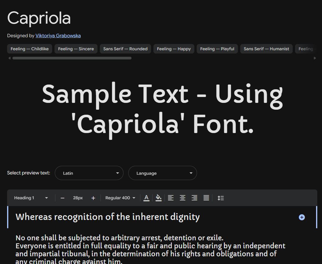 Image sample preview for text using Capriola font family