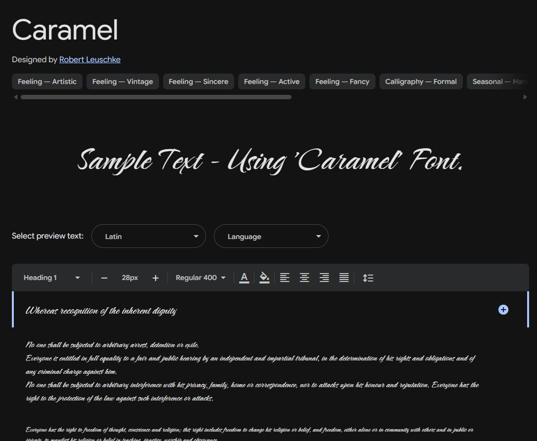 Image sample preview for text using Caramel font family