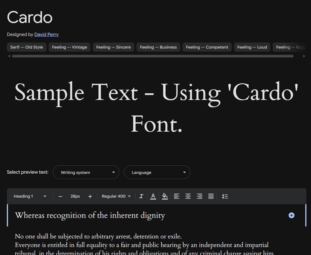 Image sample preview for text using Cardo font family