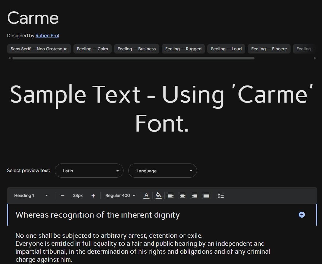 Image sample preview for text using Carme font family
