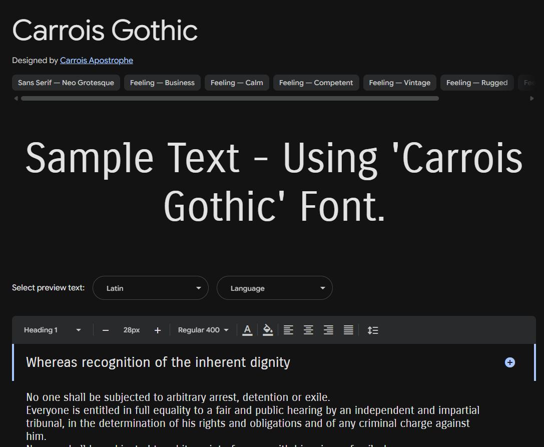Image sample preview for text using Carrois Gothic font family