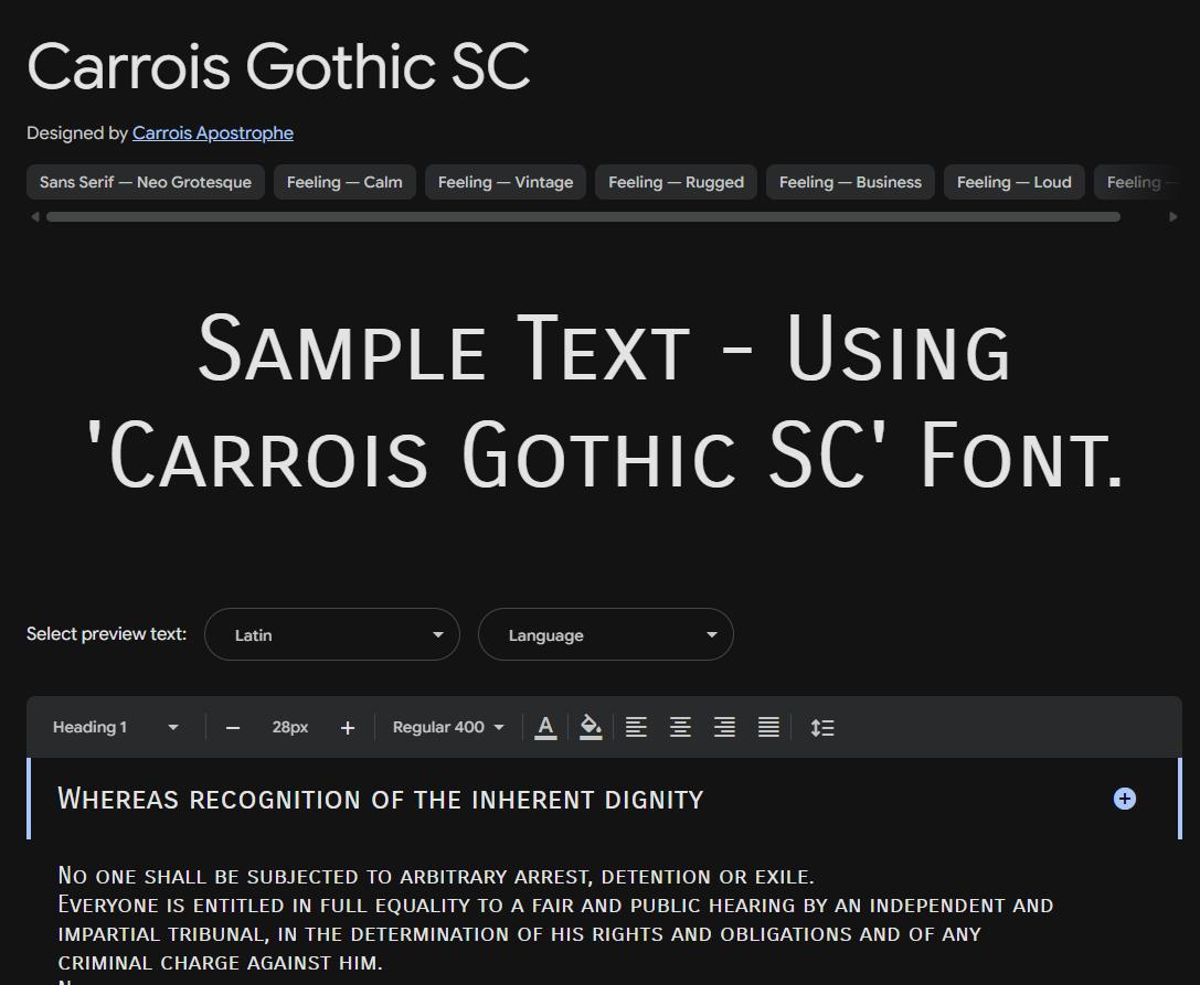 Image sample preview for text using Carrois Gothic SC font family