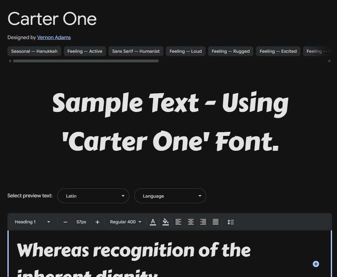 Image sample preview for text using Carter One font family