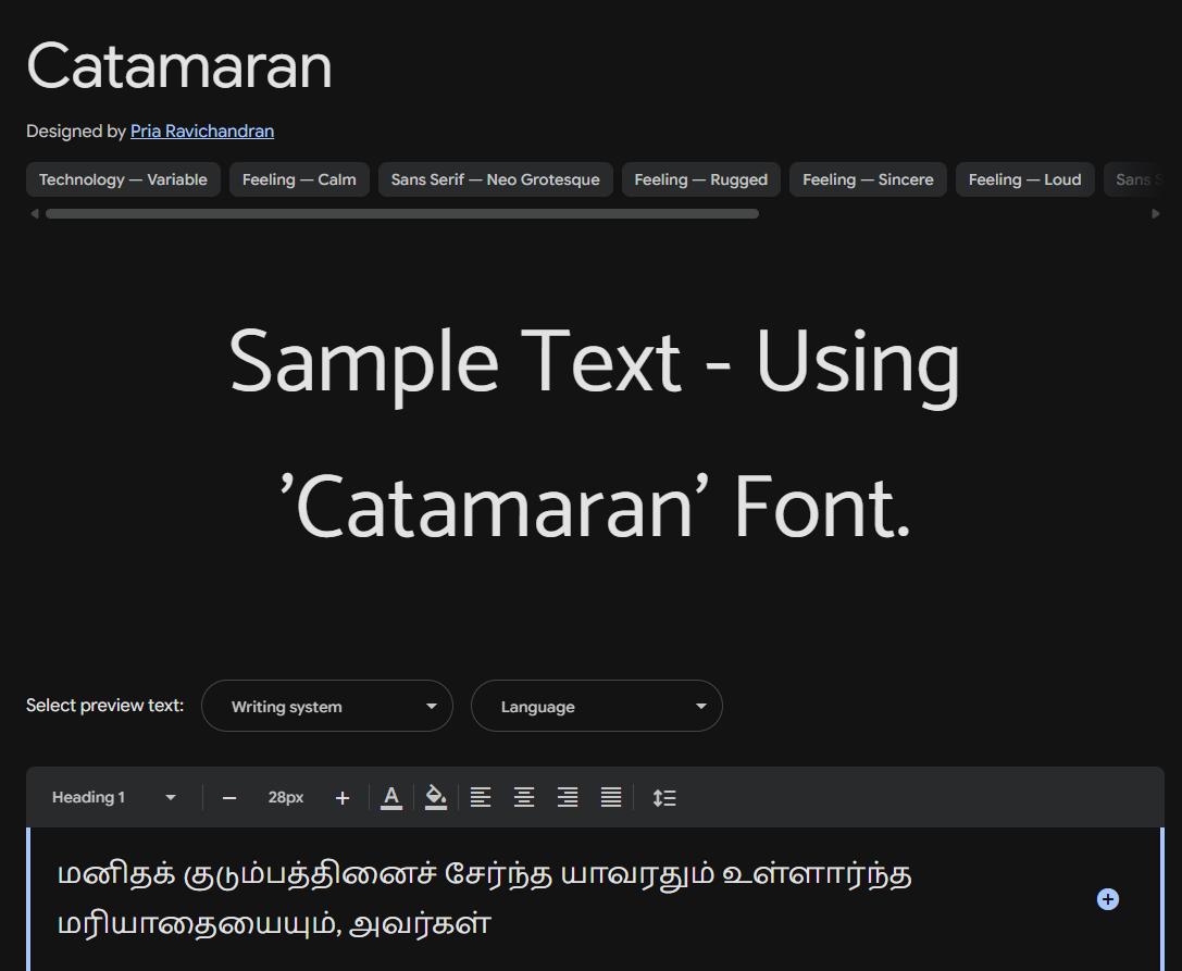 Image sample preview for text using Catamaran font family