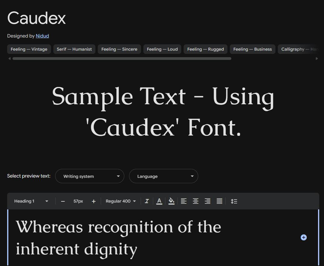 Image sample preview for text using Caudex font family