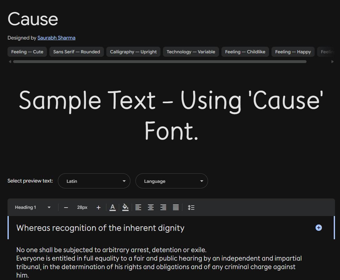 Image sample preview for text using Cause font family
