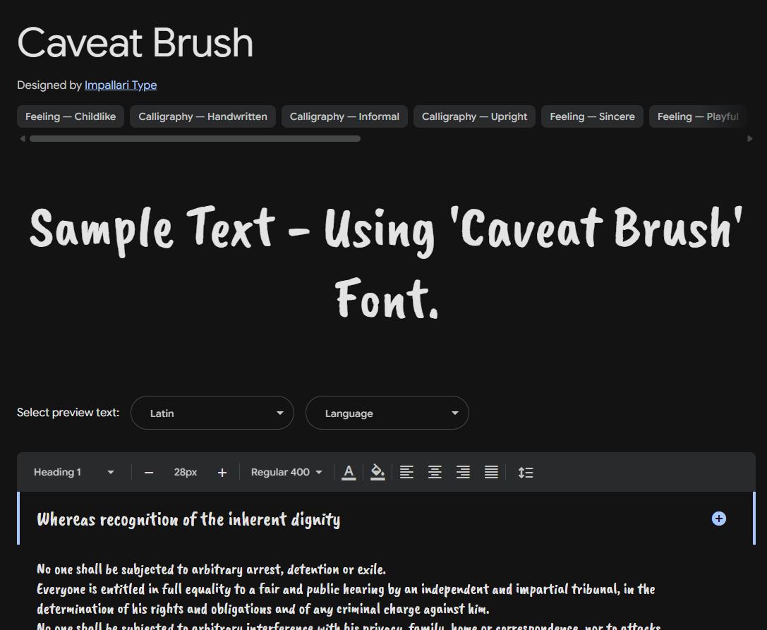 Image sample preview for text using Caveat Brush font family