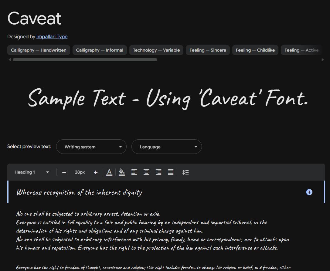 Image sample preview for text using Caveat font family