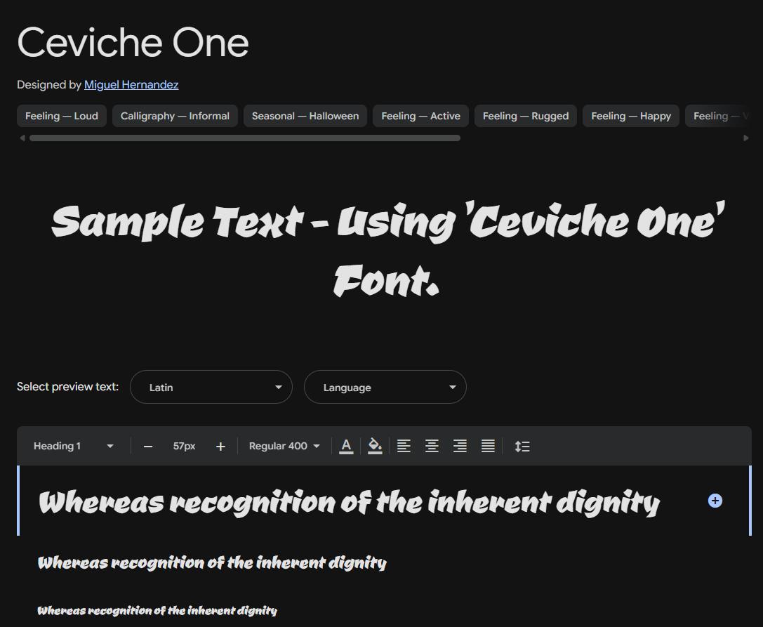 Image sample preview for text using Ceviche One font family