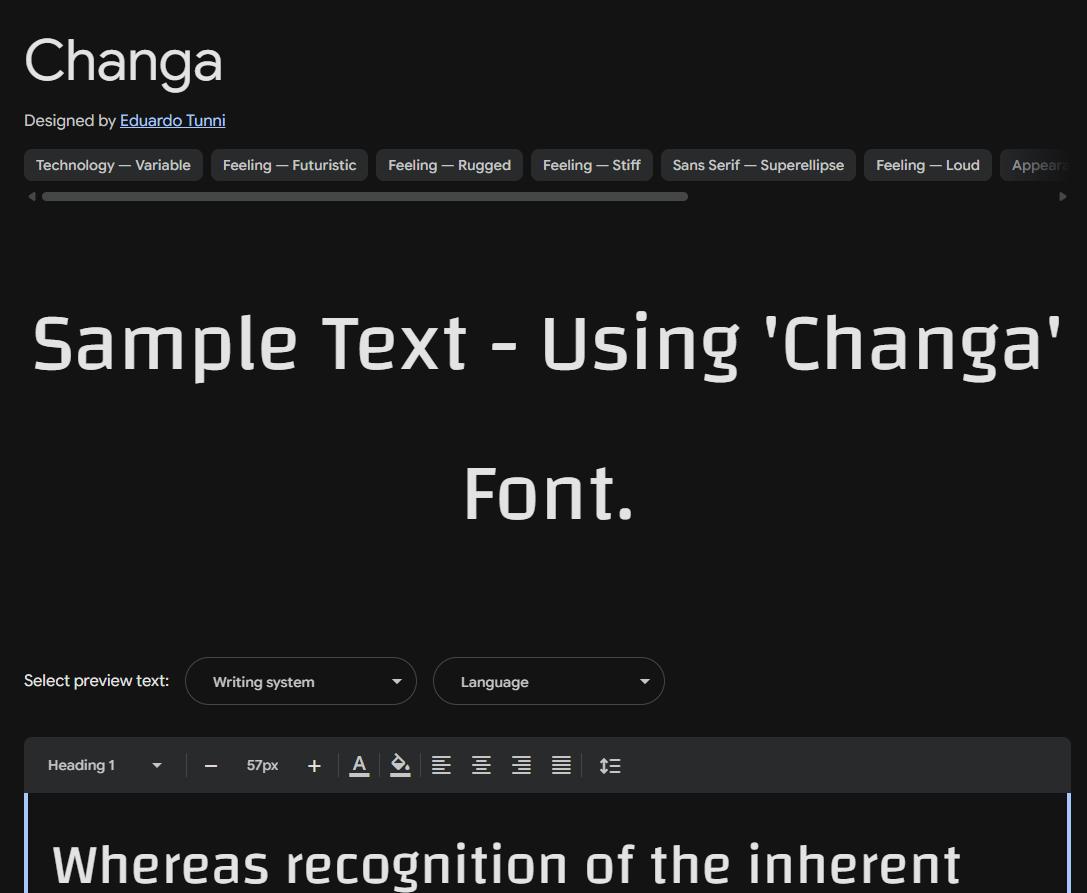 Image sample preview for text using Changa font family