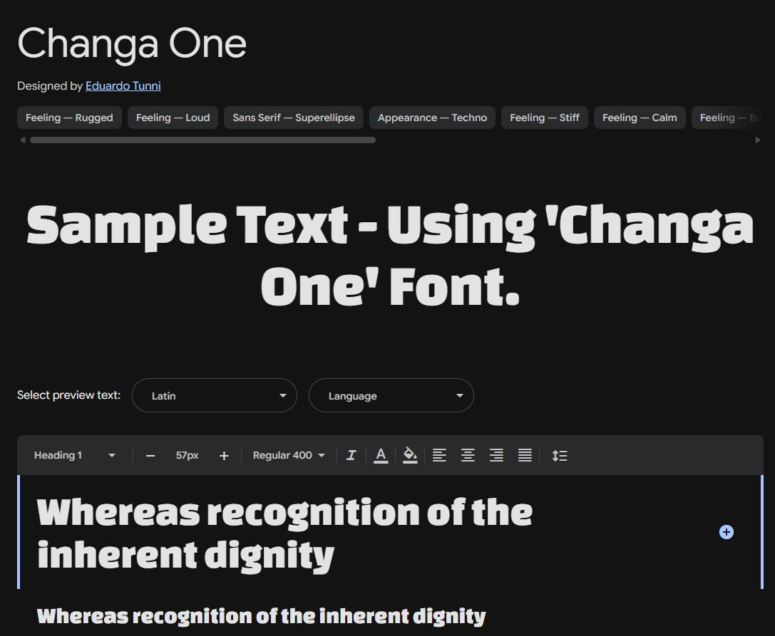 Image sample preview for text using Changa One font family