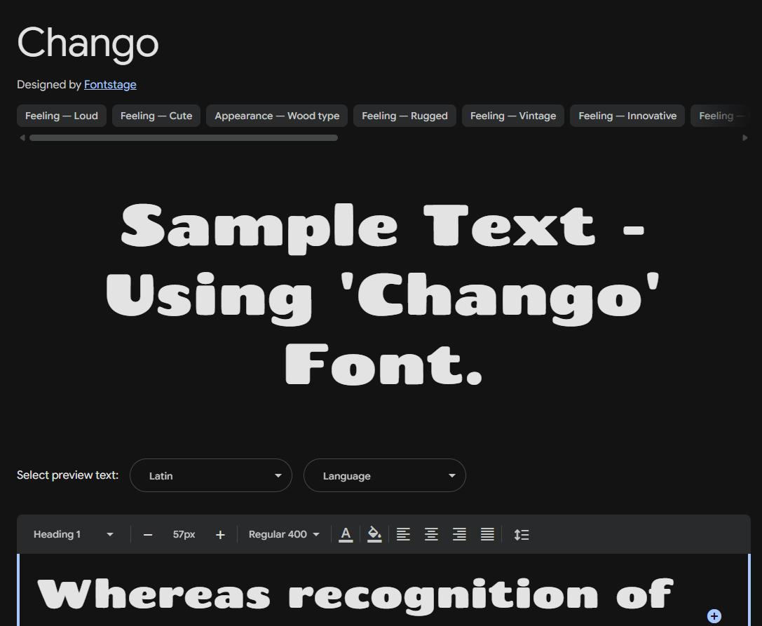 Image sample preview for text using Chango font family
