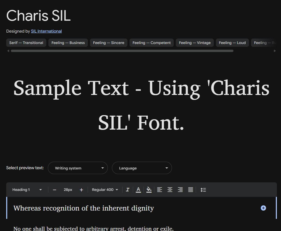 Image sample preview for text using Charis SIL font family