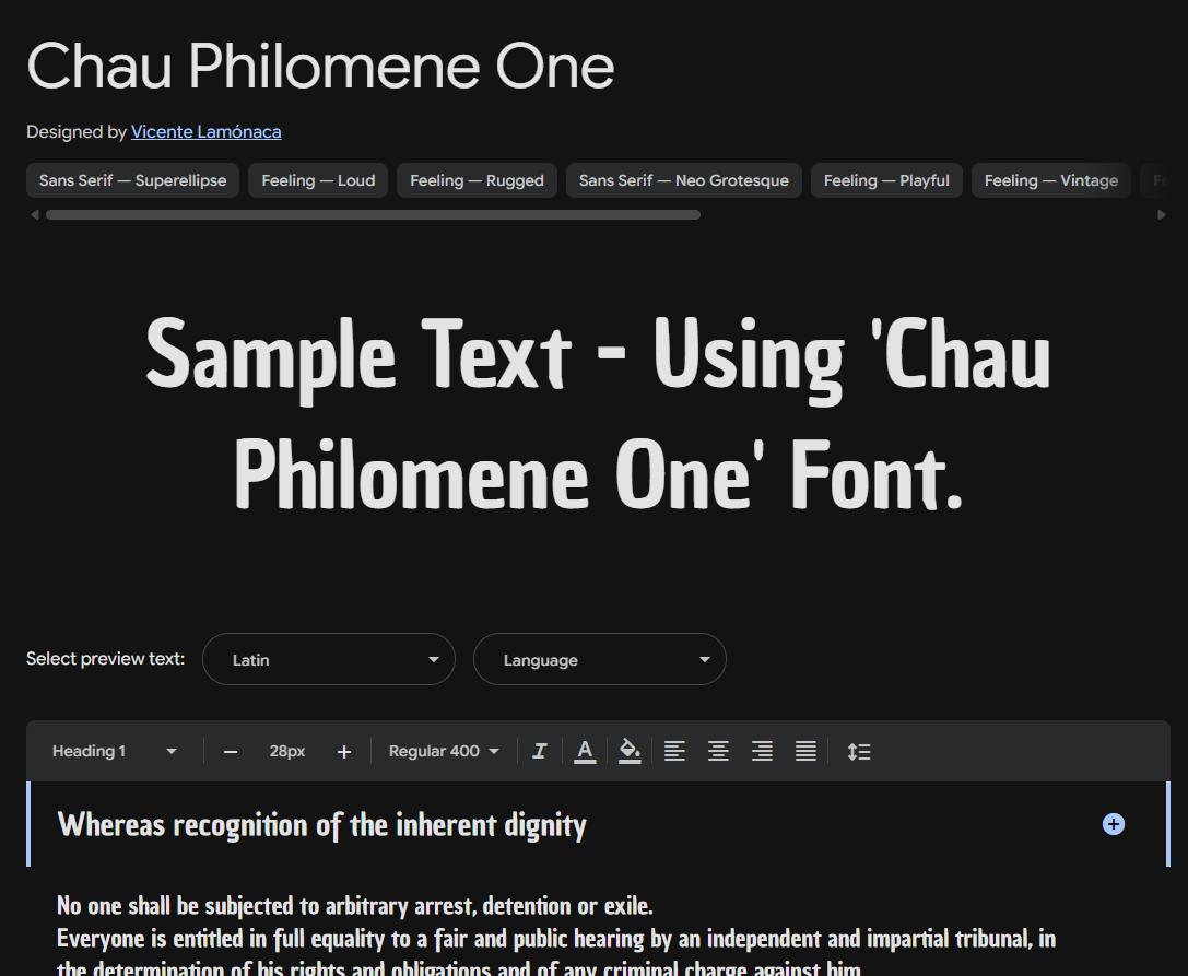 Image sample preview for text using Chau Philomene One font family