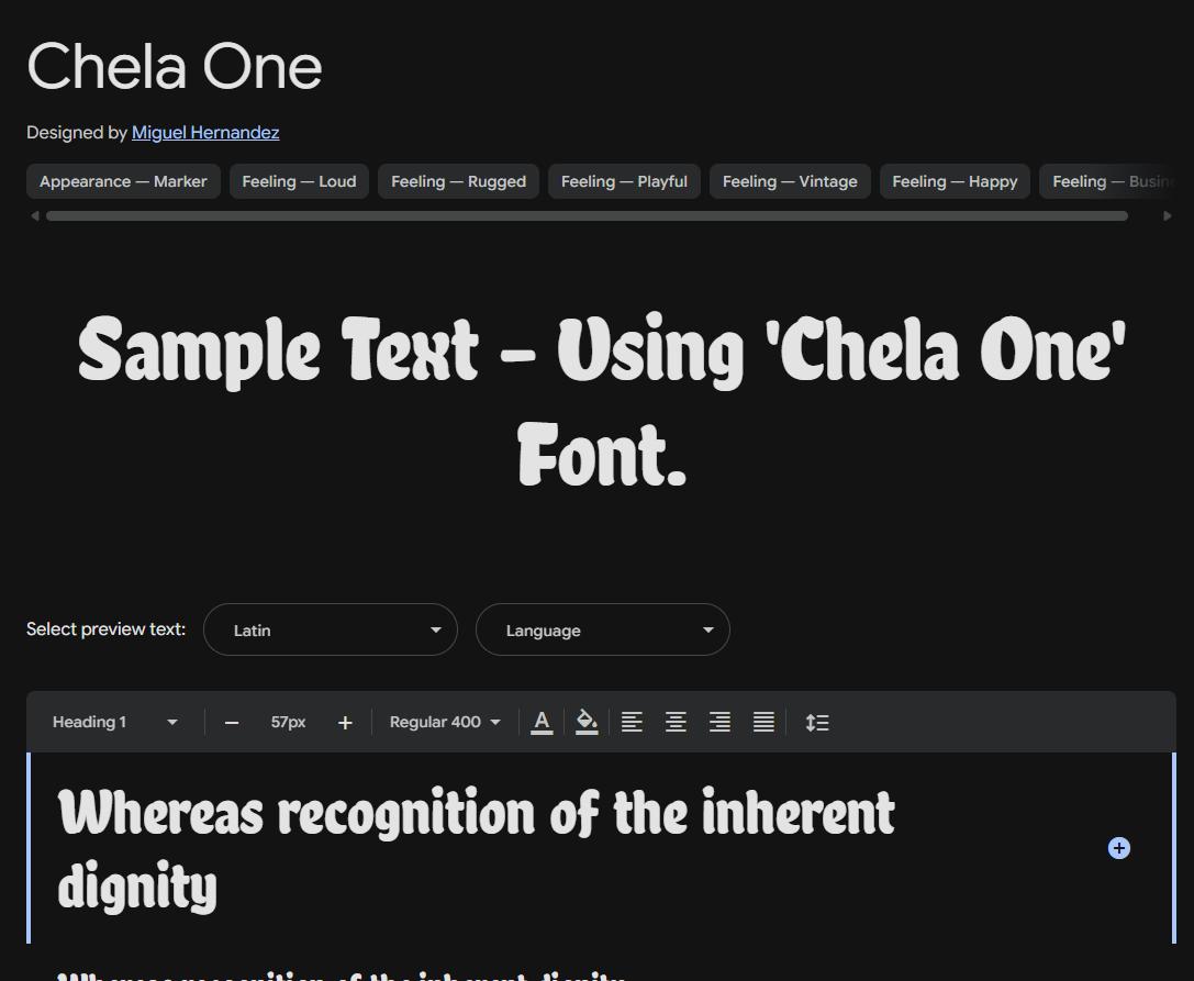 Image sample preview for text using Chela One font family