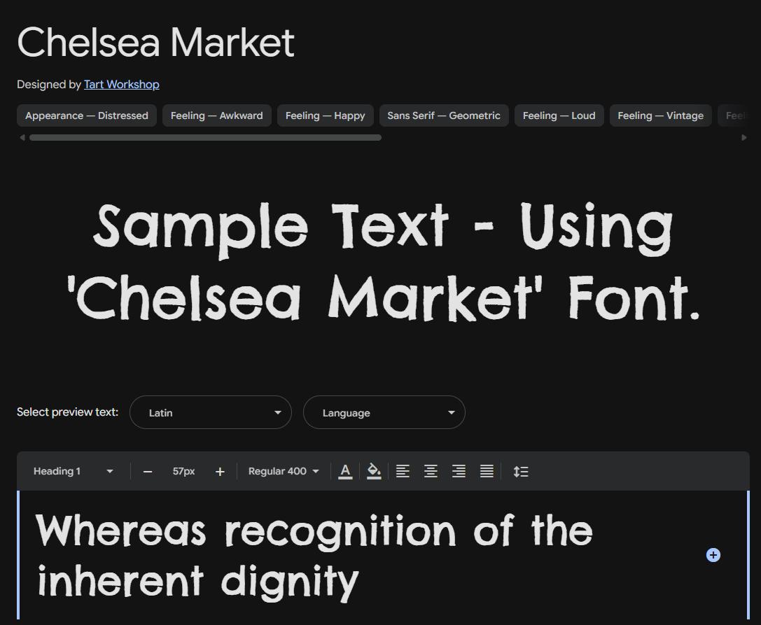 Image sample preview for text using Chelsea Market font family
