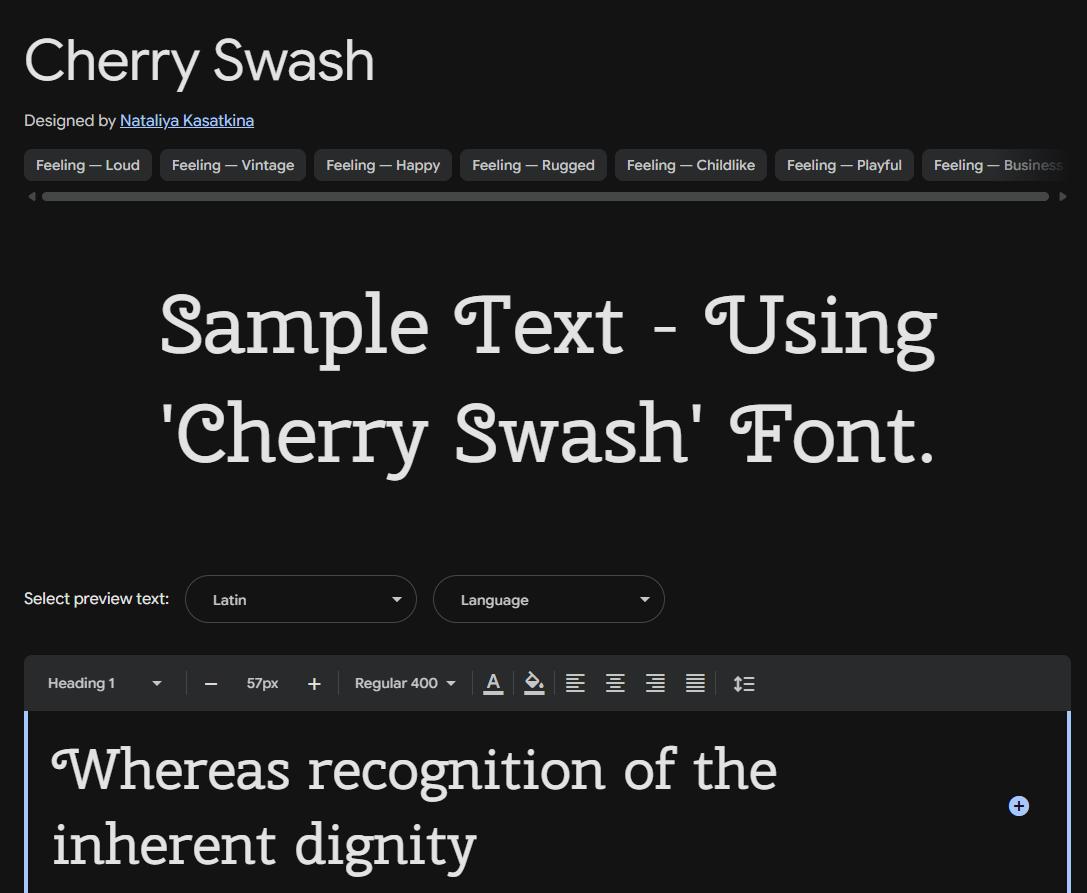 Image sample preview for text using Cherry Swash font family