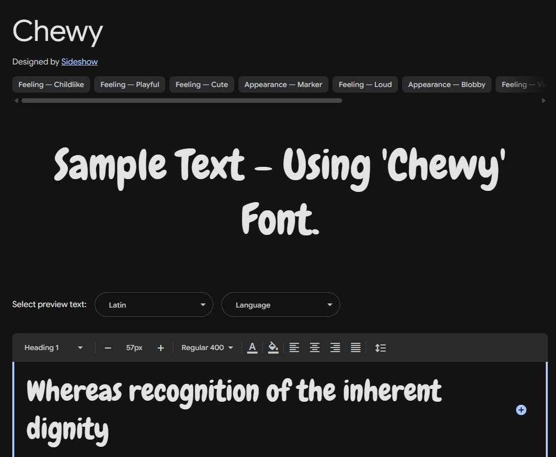 Image sample preview for text using Chewy font family