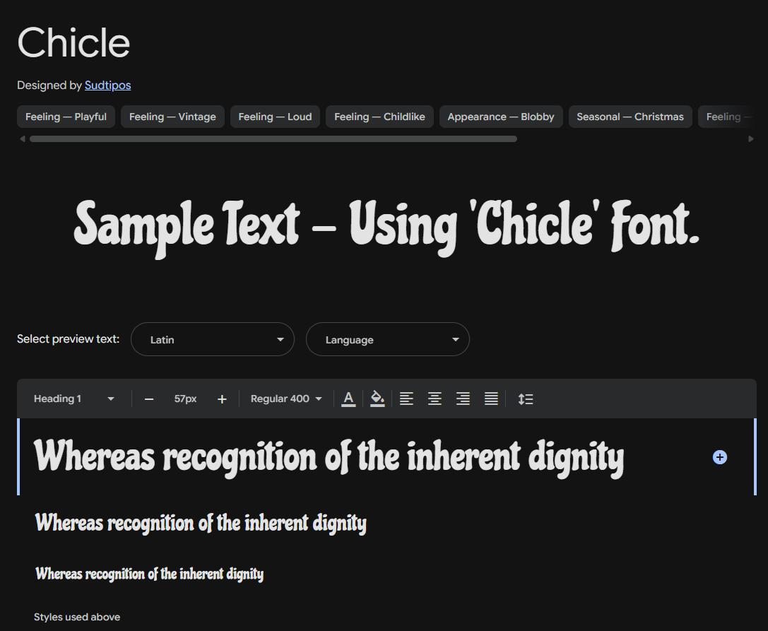 Image sample preview for text using Chicle font family