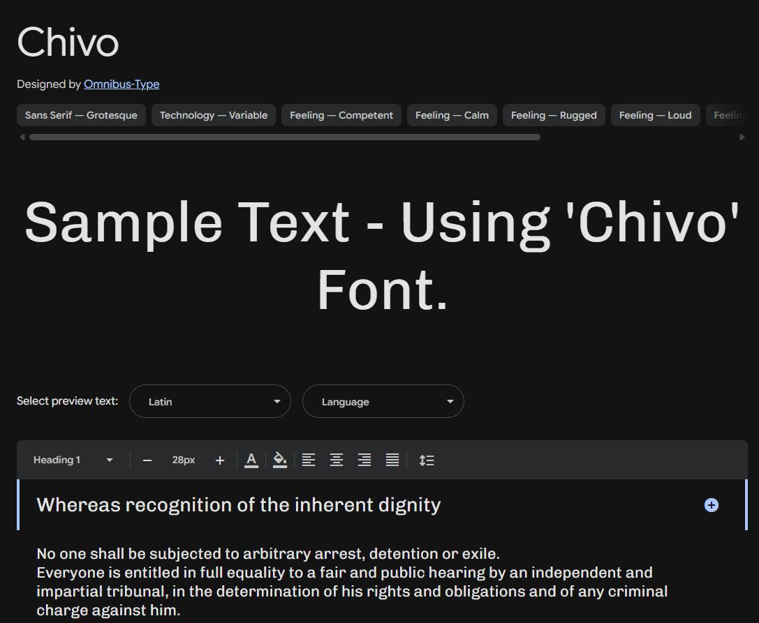 Image sample preview for text using Chivo font family